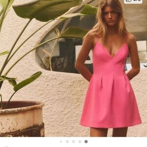 Zara Hot Pink V-Neck Spaghetti Strap Mini Dress